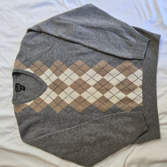 Jos. A. Bank Vintage Argyle Lambswool V-Neck Sweater L Academia Preppy Old Money - Picture 7 of 11